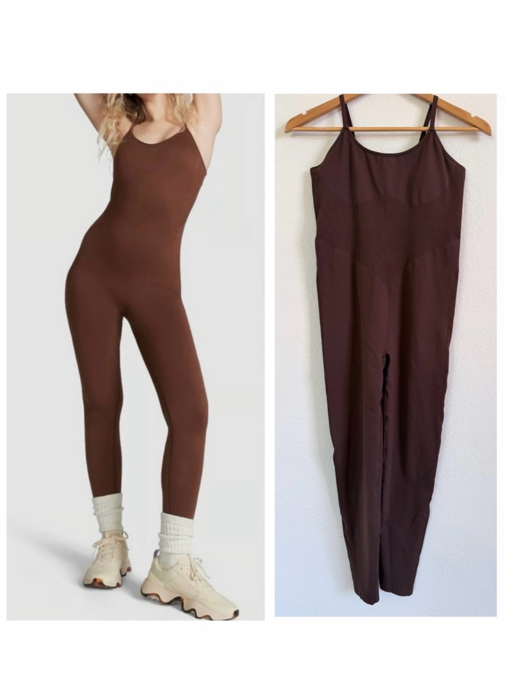 PINK Victoria's Secret Brown Ribbed Tank Jumpsuit
